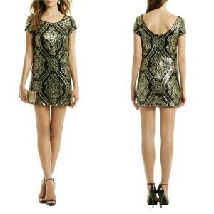 Slate & Willow Mae Sequin Shift Dress Embellished Cap Sleeve Mini 14-12 w/ FLAWS